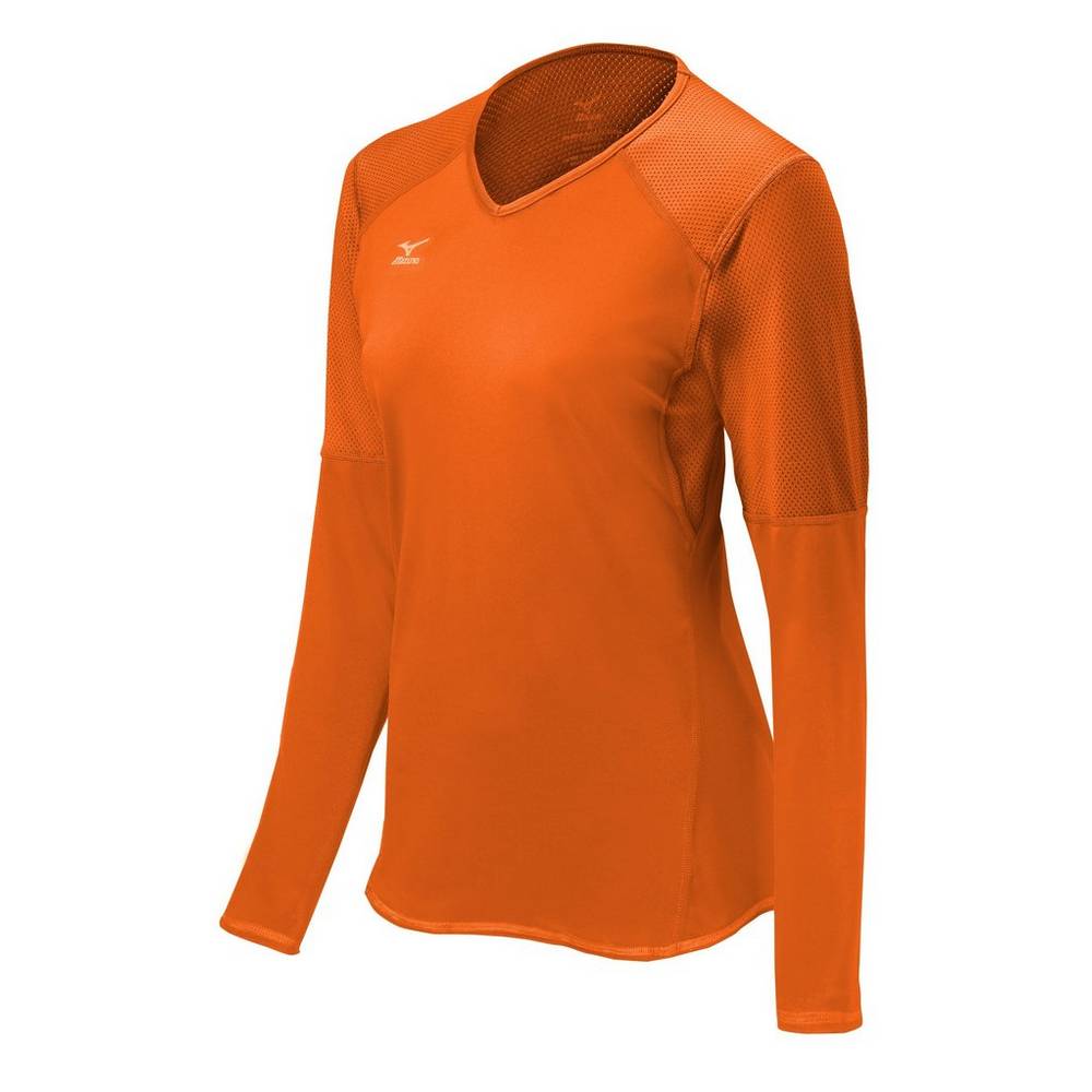 Camisas Mizuno Voleibol Techno VI Long Sleeve - Mulher - Laranja - SPREF0251